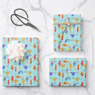 Angelhaken Köder Fisch Angel Muster Geschenkpapier Set