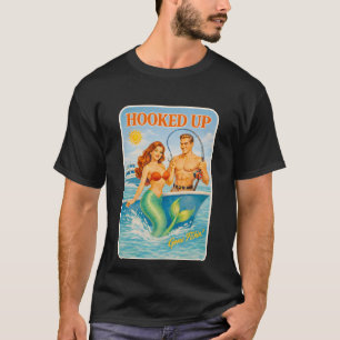Angelhaken Pin-Up Meerjungfrau Lustiges Retro-Fisc T-Shirt