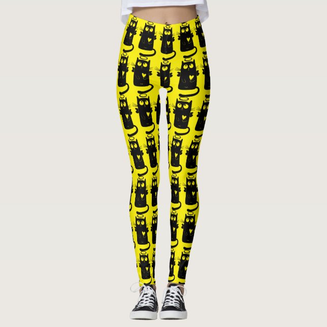 Angelic Black Cat Cartoon Leggings (Vorderseite)