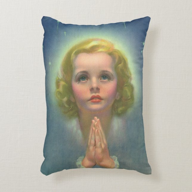 Angelic Blond Girl mit Halo und Stars Gebet Dekokissen (Vorderseite(Vertikal))