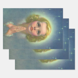 Angelic Blond Girl mit Halo und Stars Gebet Geschenkpapier Set