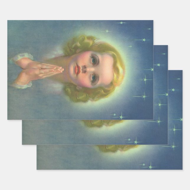 Angelic Blond Girl mit Halo und Stars Gebet Geschenkpapier Set (Set)