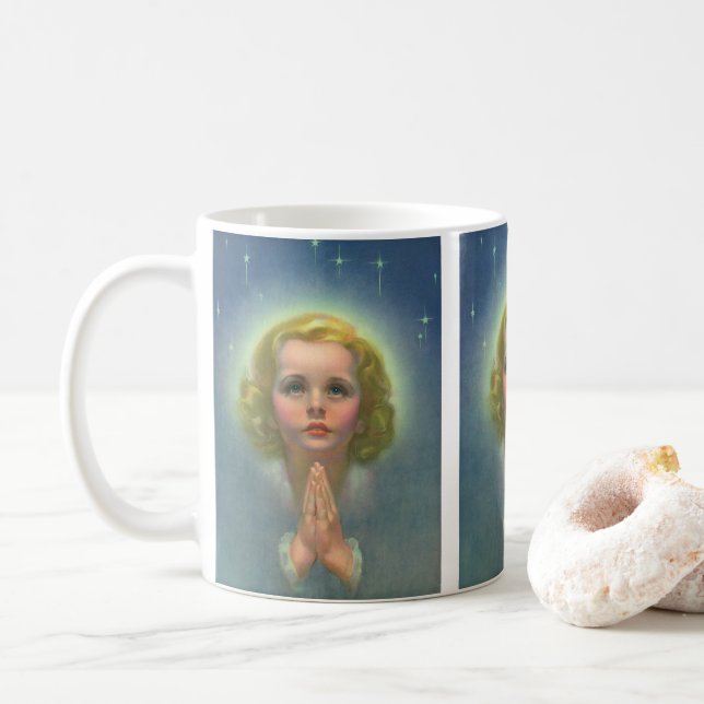 Angelic Blond Girl mit Halo und Stars Gebet Kaffeetasse (Mit Donut)