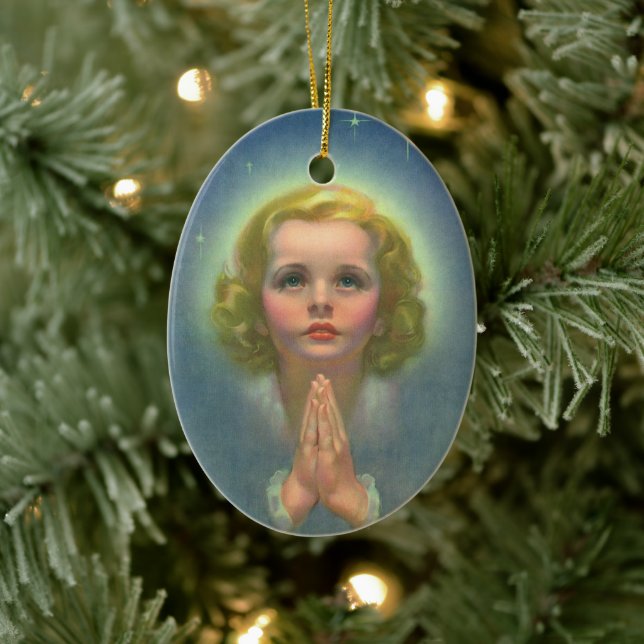 Angelic Blond Girl mit Halo und Stars Gebet Keramikornament (Baum)
