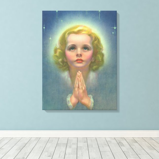 Angelic Blond Girl mit Halo und Stars Gebet Leinwanddruck (Insitu (Holzboden))