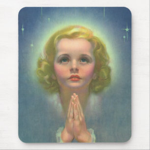 Angelic Blond Girl mit Halo und Stars Gebet Mousepad