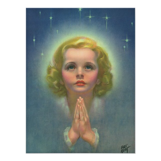 Angelic Blond Girl mit Halo und Stars Gebet Poster (Vorderseite)