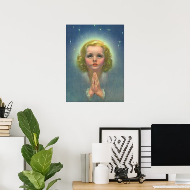 Angelic Blond Girl mit Halo und Stars Gebet Poster (Heimbüro)