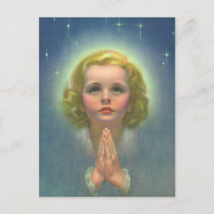Angelic Blond Girl mit Halo und Stars Gebet Postkarte
