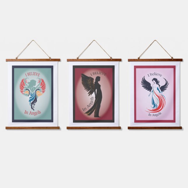 Angelic Collection Wood Topped Wall Tapestes Wandteppich Mit Holzrahmen (Dreifach)