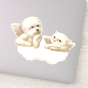 Angelic Dog und Cat on Cloud Aufkleber