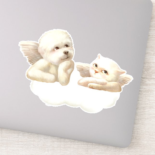 Angelic Dog und Cat on Cloud Aufkleber (Detail)