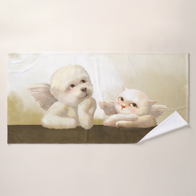 Angelic Dog und Cat on Cloud Badehandtuch (Badehandtuch)