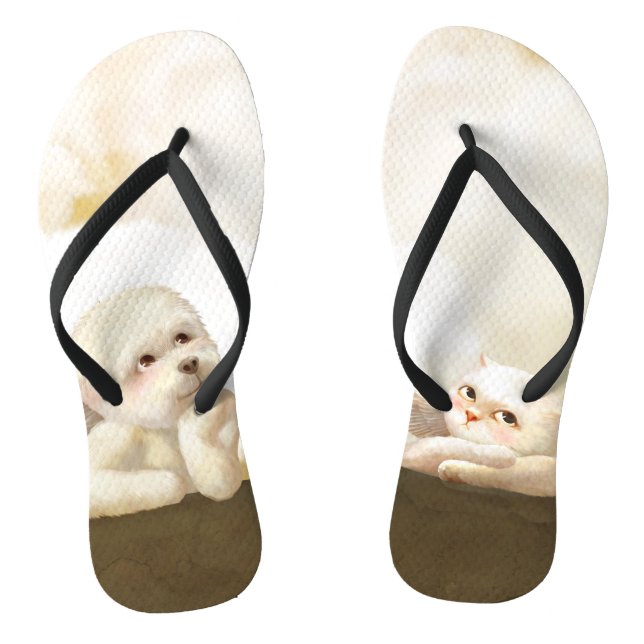 Angelic Dog und Cat on Cloud Flip Flops (Fußbett)