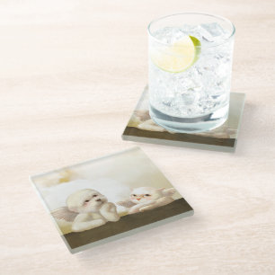 Angelic Dog und Cat on Cloud Glasuntersetzer