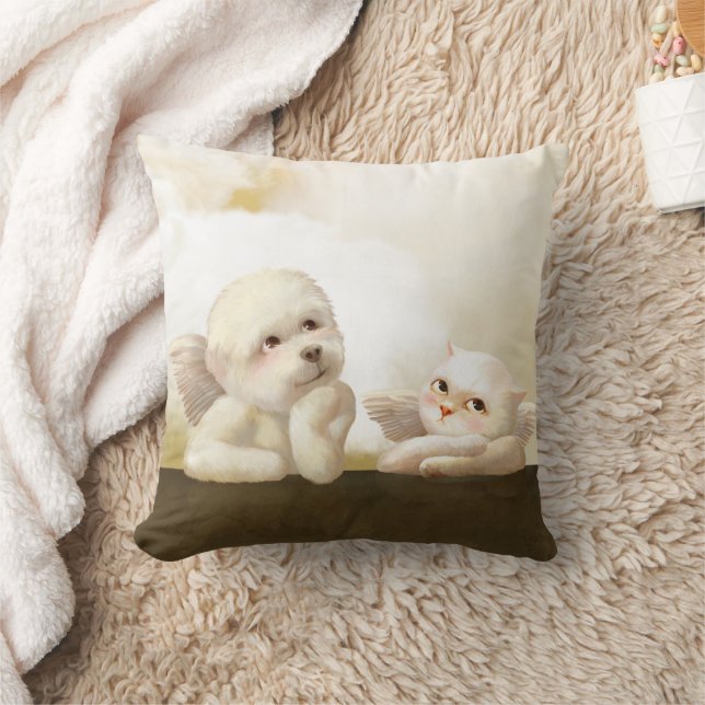 Angelic Dog und Cat on Cloud Kissen (Decke)