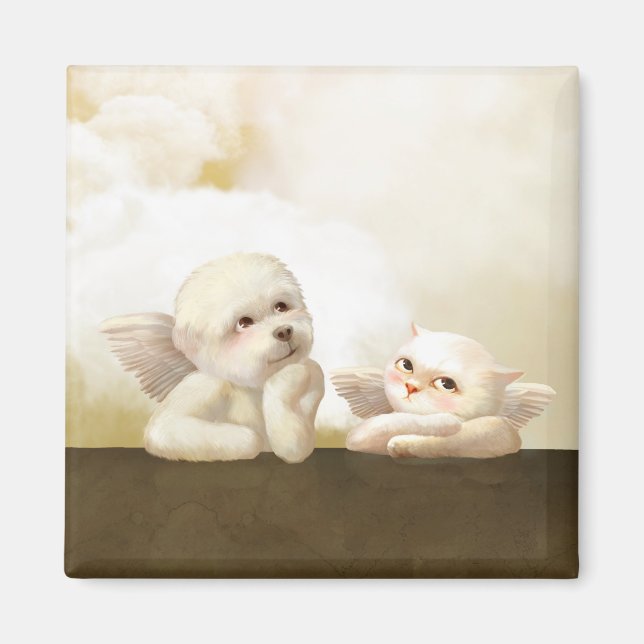 Angelic Dog und Cat on Cloud Magnet (Vorne)