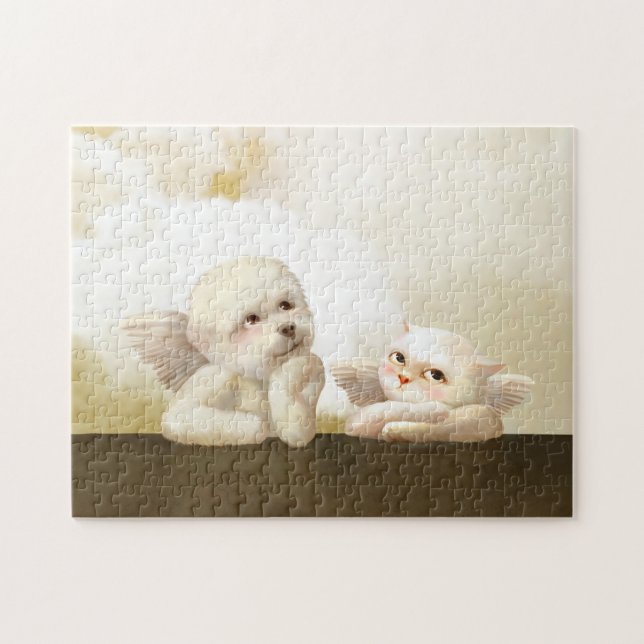Angelic Dog und Cat on Cloud Puzzle (Horizontal)