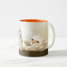 Angelic Dog und Cat on Cloud Zweifarbige Tasse