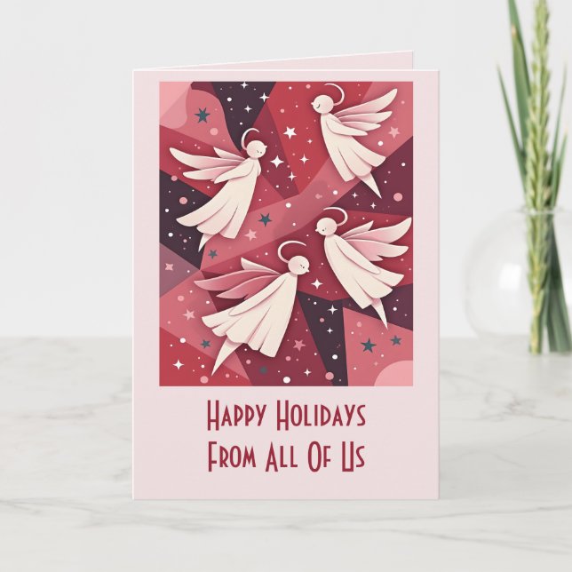 Angelic Figures Mid-Century Modern Kitschmas Karte (Vorderseite)