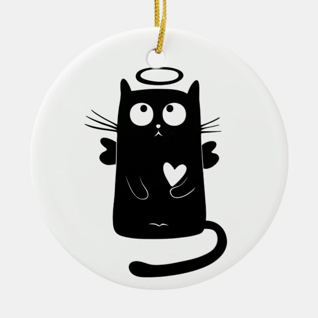 Angelic Kitty Black Keramik Ornament (Vorne)