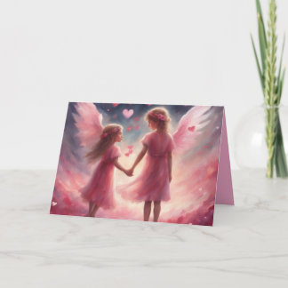 Angelic looking little girls hold hands Valentines Karte