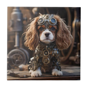 Angelic Puppy Cavalier Spaniel Steampunked, Fliese