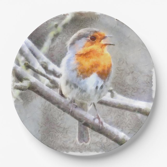 Angelic Robin Watercolor Pappteller (Vorderseite)
