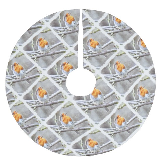 Angelic Robin Watercolor Polyester Weihnachtsbaumdecke (Vorderseite)