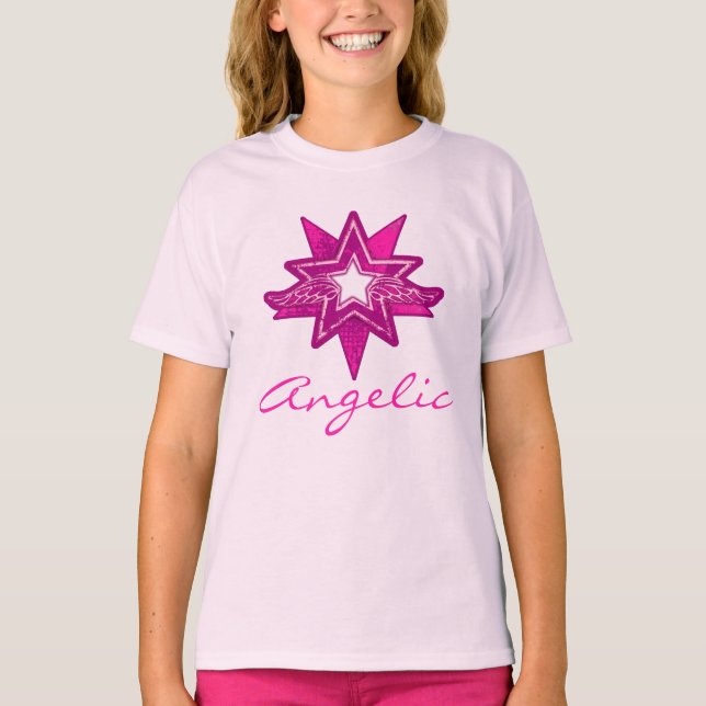 Angelic star Girls Hot Pink Music T - Shirt (Vorderseite)