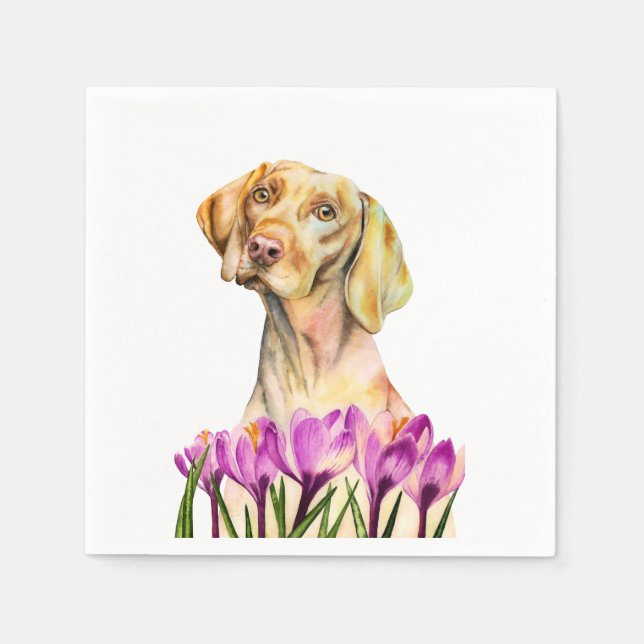 Angelic | Vizsla Dog und Crocus Watercolor Serviette (Vorderseite)
