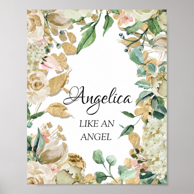 Angelica Name Meaning Floral Bridal Birthday Poster (Vorne)