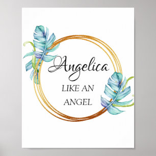 Angelica Name Meaning Floral Golden Frame Poster