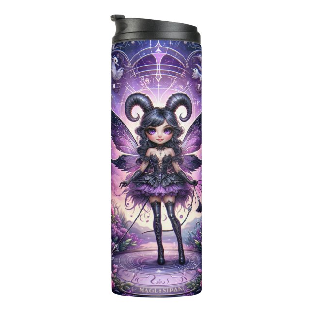 Angelina Lila Gothic Fairy Scorpio Horns Zodiac Thermosbecher (Nach rechts gedreht)