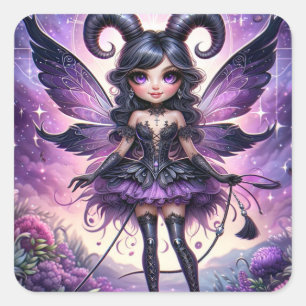 Angelina Purple Gothic Fairy Skorpion Hörner Stern Quadratischer Aufkleber