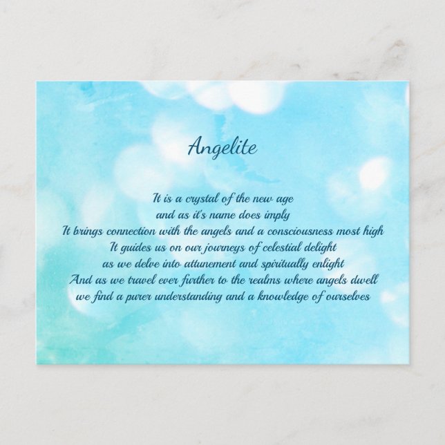 Angelite Crystal Healing Gedicht Postcard Postkarte (Vorderseite)