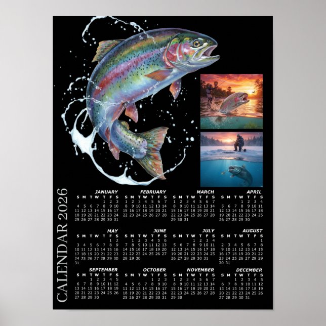 Angelkalender 2026, Fly-Fischen, Forelle Poster (Vorne)