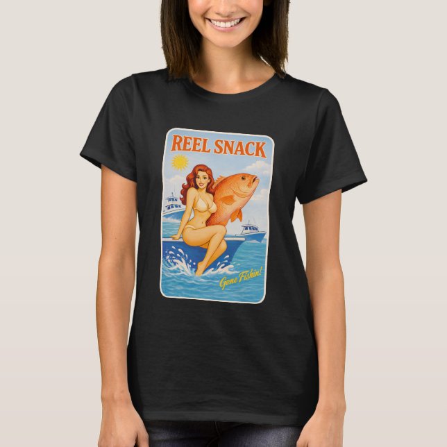 Angelköder Lustiger Retro Pinup Snapper Fischerei  T-Shirt (Vorderseite)