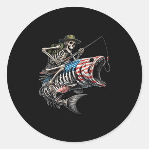 Angeln Amerikanische Flagge B Fisch Schädel Skelet Runder Aufkleber