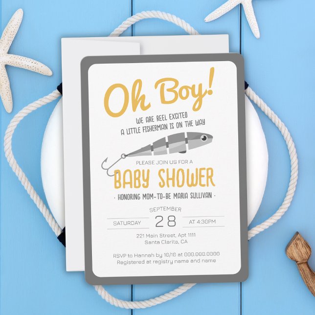 Angeln begeistert Oh Boy Baby Dusche Einladung (Fishing Reel Excited Oh Boy Baby Shower Invitation
)