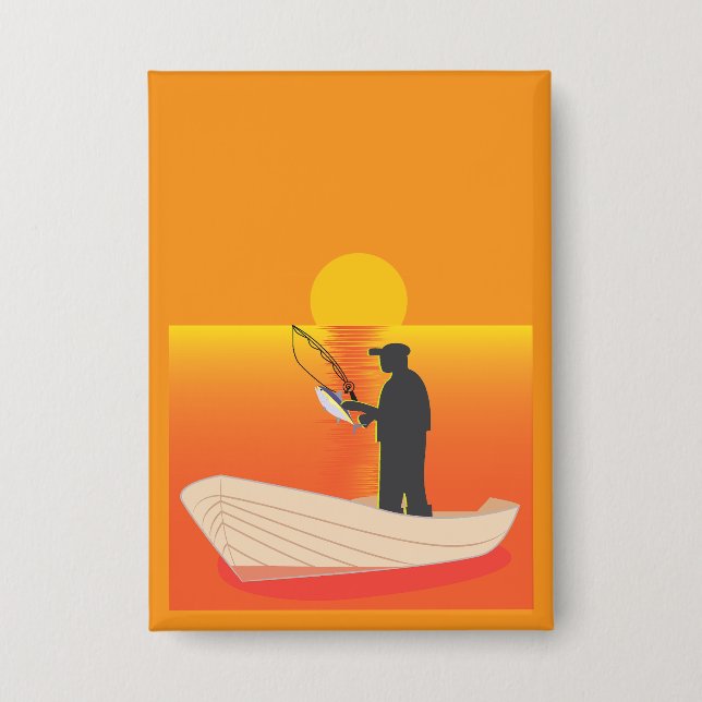 Angeln bei Sonnenuntergang oder Sonnenaufgang Button (Vorderseite)
