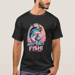 Angeln Frauen Rolle Mädchen Fisch Niedlich Bunt Ha T-Shirt