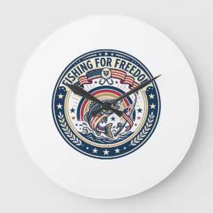 Angeln für Freiheit Patriotisches Hobby Vintage Große Wanduhr