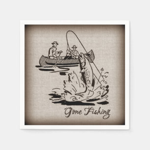 Angeln gegangen Vintage-Canoe-Kajak-Fisch auf Jute Serviette