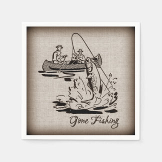 Angeln gegangen Vintage-Canoe-Kajak-Fisch auf Jute Serviette
