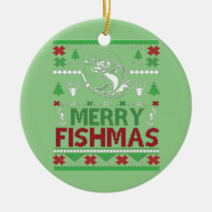 ANGELN Hässliche Weihnachtsbekleidung Bassfisch, F Keramik Ornament