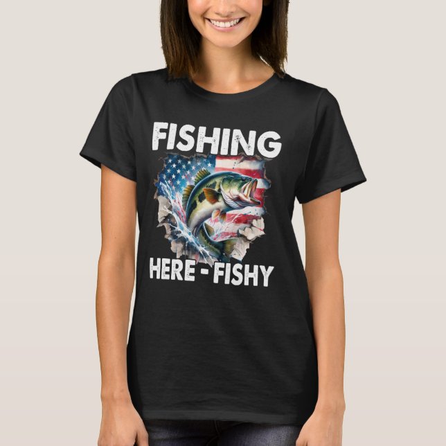 Angeln Hier-Fischig 1 T-Shirt (Vorderseite)