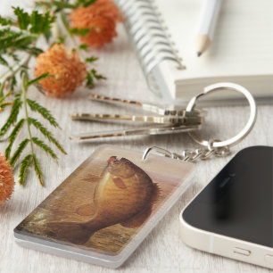 Angeln im Retro-Stil, springender Kleinmäuliger Ba Schlüsselanhänger