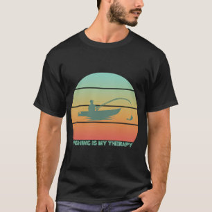 Angeln ist meine Therapie Retro Sonnenuntergang T-Shirt