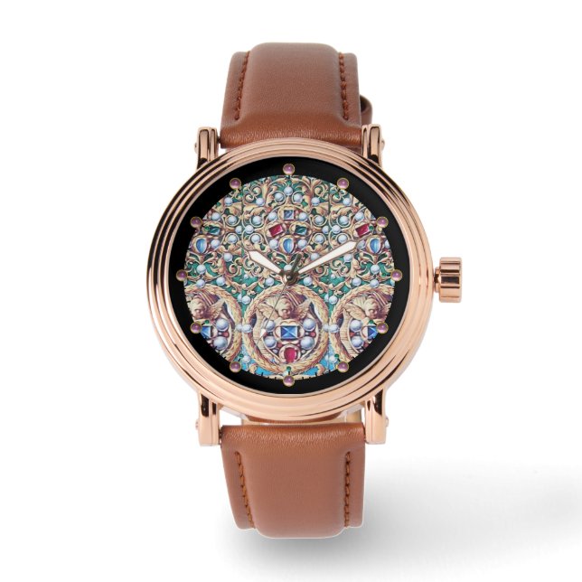 ANGELN MIT ANTIKEN JUDEN, GEMSTONEN, PFLANZEN ARMBANDUHR (Vorderseite)